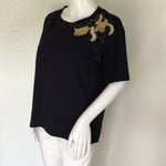 Sandro Paris Navy Blue  Whit a Left side Gold Color apply T-shirt