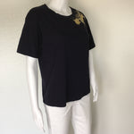 Sandro Paris Navy Blue  Whit a Left side Gold Color apply T-shirt