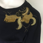 Sandro Paris Navy Blue  Whit a Left side Gold Color apply T-shirt