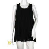 Desigual Pleated Sleeveless Black Color Hight Low Blouse