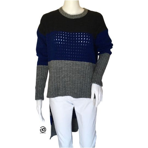 Desigual Asymmetrical Three Different Knits Color Contrasts & Detail With Elastic Cuffs Jers Cielo Sweater