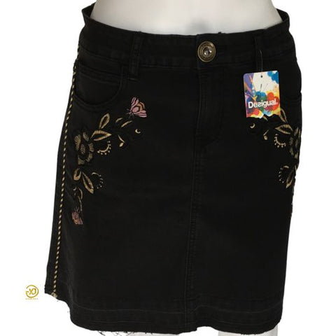 Desigual Flowers Embroidery Details Black Color Skirt