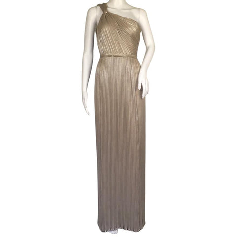 Diane Von Furstenberg One Shoulder Pleated Gown Dress Pale Gold Color