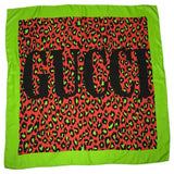 Gucci Women's Prominent Gucci Logo Leopard Print Silk Luxury Scarf Sz 90x90 cm