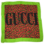 Gucci Women's Prominent Gucci Logo Leopard Print Silk Luxury Scarf Sz 90x90 cm