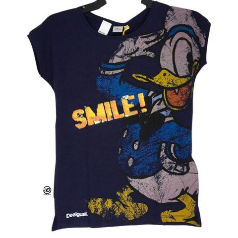 Desigual Girl's Sequins Smile Application Design Donald Duck T-Shirt