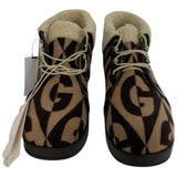 Gucci Women's Monogram Print Wool Faux Fur Ankle Boots