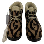 Gucci Women's Monogram Print Wool Faux Fur Ankle Boots