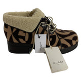 Gucci Women's Monogram Print Wool Faux Fur Ankle Boots