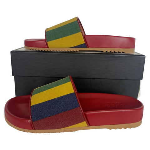 Gucci Men's Baiadera Slides Canvas Striped Sandals Red Multicolor