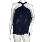 Ramy Brook  Aviana Allover Print Navy Blue Color Cross neck Blouse Top