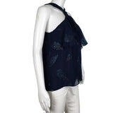 Ramy Brook  Aviana Allover Print Navy Blue Color Cross neck Blouse Top