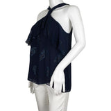 Ramy Brook  Aviana Allover Print Navy Blue Color Cross neck Blouse Top