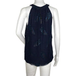 Ramy Brook  Aviana Allover Print Navy Blue Color Cross neck Blouse Top