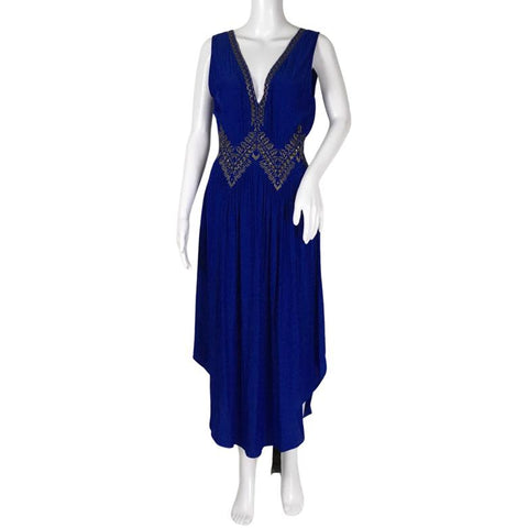 Ramy Brook Azure Color V-neck, Sleeveless Goldtone Embellishment Demi Dress