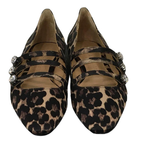 Veronica Beard Women Nola Satin Crystal Leopard Shoes Flats