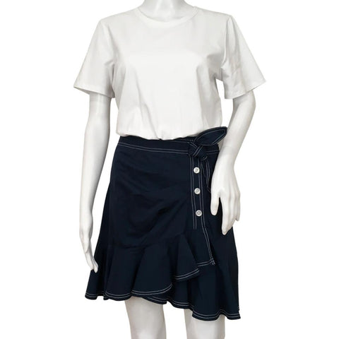 Veronica Beard Women Bary Dress White Navy Blue Color Casual Ruffle Details