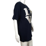 YJGLAM Women"s a Love Word Desing Short Sleeve Navy Blue Silver Color Sz L