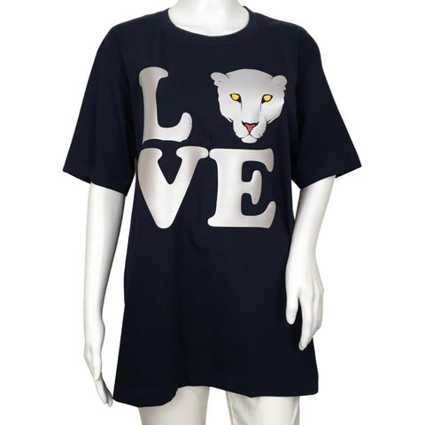 YJGLAM Women"s a Love Word Desing Short Sleeve Navy Blue Silver Color Sz L