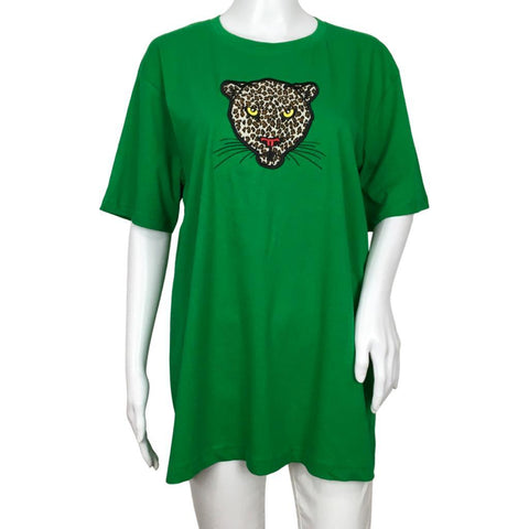 YJGLAM Women's Chita Design T-Shirt Green Animal Print Color Size L