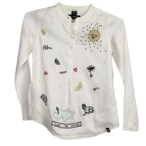 Desigual Girls Button up Shirt Size 9/10 Years White Multicolor Embroidery