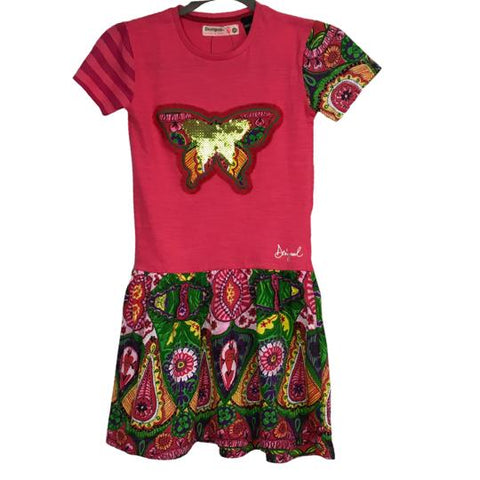 Desigual Dress Girls Butterfly Sequins Multicolor Sz 9/10 Years Beautifull