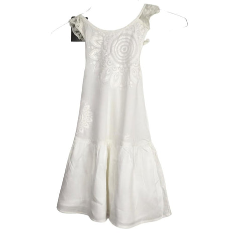 Desigual Girls Dress Size 7/8 Years White Color Lace Details