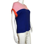 Indiee Egyte Women Top Colorblock Blue Bringth Short Sleeve Blouse Size 16