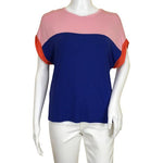 Indiee Egyte Women Top Colorblock Blue Bringth Short Sleeve Blouse Size 16