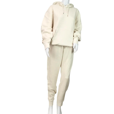 YJGLAM Women Unisex Set Long Sleeve Hoodie and Joggers Ivory Color