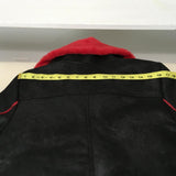 DH New York Black and Red Color Faux Leather Fur Shearling Zip Up Bomber Jacket