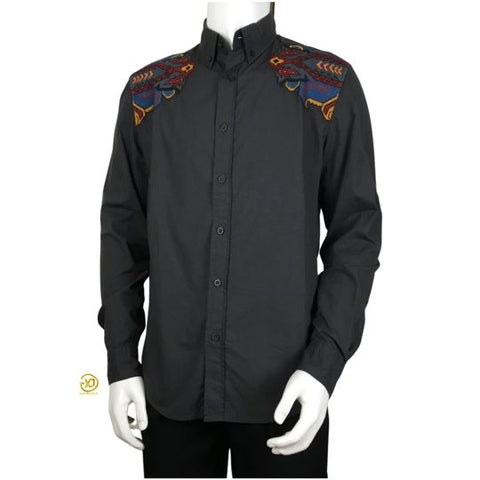 Desigual  Button Up Long Sleeve Embroidered Details Black Multicolor Shirt