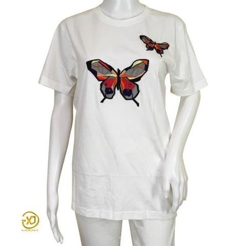 YJGLAM Women's Butterfly Applique Design T-Shirt Short Sleeve