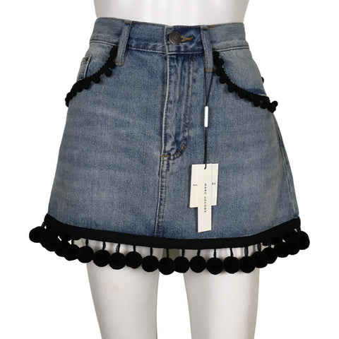 Marc Jacobs Vintage Indigo Color Stylish Denim Pompons Skirt