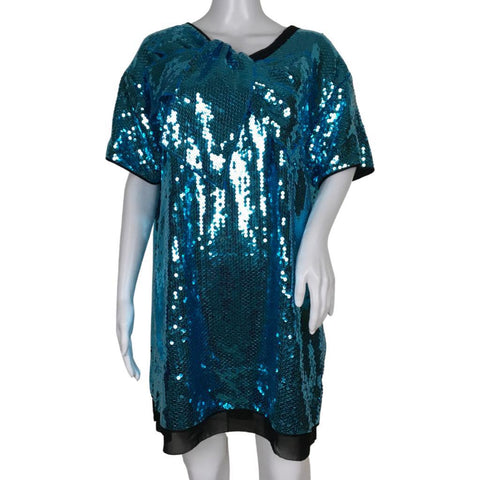 Marc Jacobs Bright Blue Color Sequins Back Buttons Design Dress