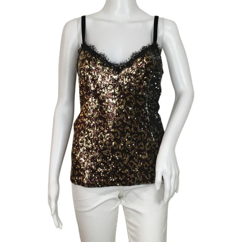 Nanette Lepore Women Sequins Top Sz 8 Casual Party Gold Multicolor