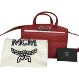 MCM Woman Mini Tote Bag Ruby Red color Logo Print removable Strap