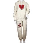 YJGLAM Women Outfit Sets a Broken heart Desing Sleeve Long Ivory Red Color Sz L