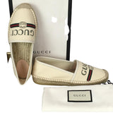 Gucci Women's Espadrilles Shoes Sylvie Web Stripes Print Logo Monogram