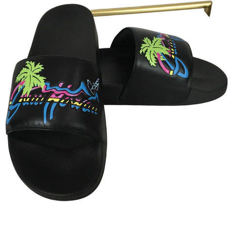 Gucci Men's Pursuit Pool Slide Sandals Logo Hawaiian Sz 9 Black Color