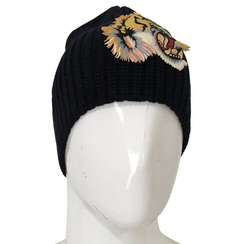 Gucci Men's Signature Tiger Head Embroidered Hat Navy Blue Braided