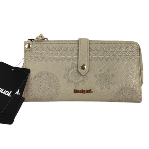 Desigual Woman Long Wallet Beige Color Embroidery Details Casual