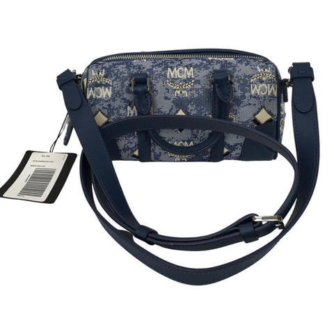 MCM Women's Crossbody Boston Mini Vintage Monogram Jacquard Logo Blue Color