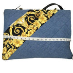 Gianni Versace Women's Quilted Tote Bag Print Golden Flowers Blue Sz 14x20 cm