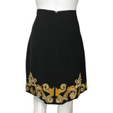 Versace Women's Skirt Golden Embroidery & Stone Details Black Color Sz 48