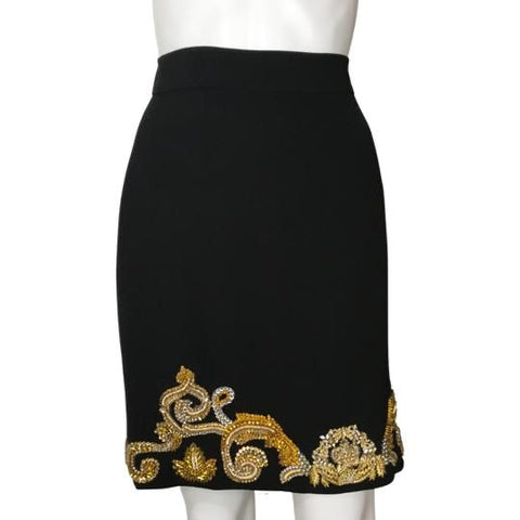 Versace Women's Skirt Golden Embroidery & Stone Details Black Color Sz 48