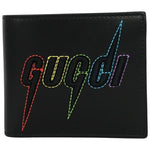 Gucci Men's Bifold Wallet Graphic Embosse Blade Logo Embroidery Sz S Black