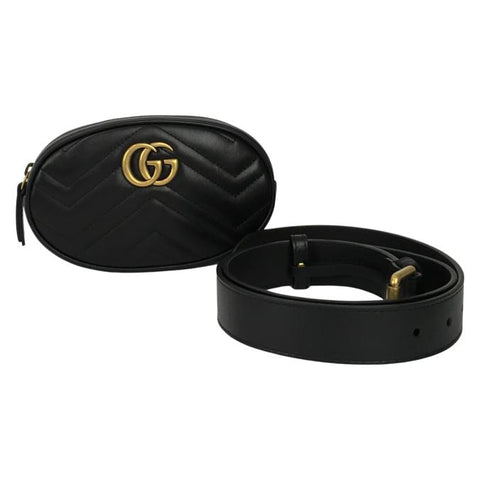 Gucci Women's Calfskin Matelasse GG Marmont Belt Bag 85-34 in Black