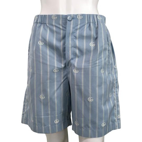 Gucci Women's Short Bermuda Embellished Stripe & Embroidered White GG Blue Color Size 40