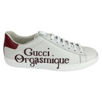 Gucci Women's Sneakers Ace Orgasmique White Hibiscus Red Sz 38.5